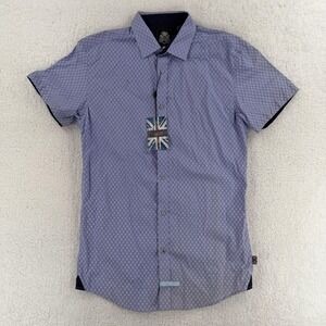English Laundry Shirt Mens Medium Blue Geometric Short Sleeve Button Front